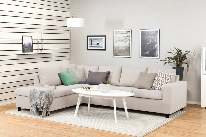 Crazy 4-seters Venstrevendt L-formet Sjeselongsofa i Stoff - Beige - Møbler - Sofaer - Sofaer med sjeselong - 3 seters sofa med divan