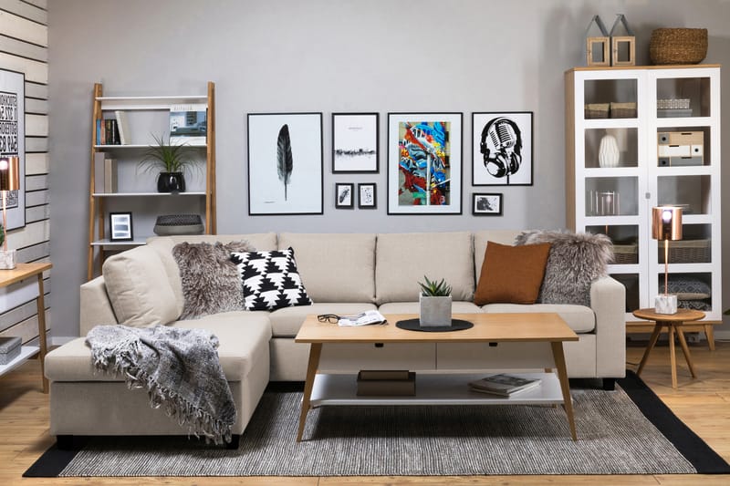 Crazy 4-seters Venstrevendt L-formet Sjeselongsofa i Stoff - Beige - Møbler - Sofaer - Sofaer med sjeselong - 3 seters sofa med divan