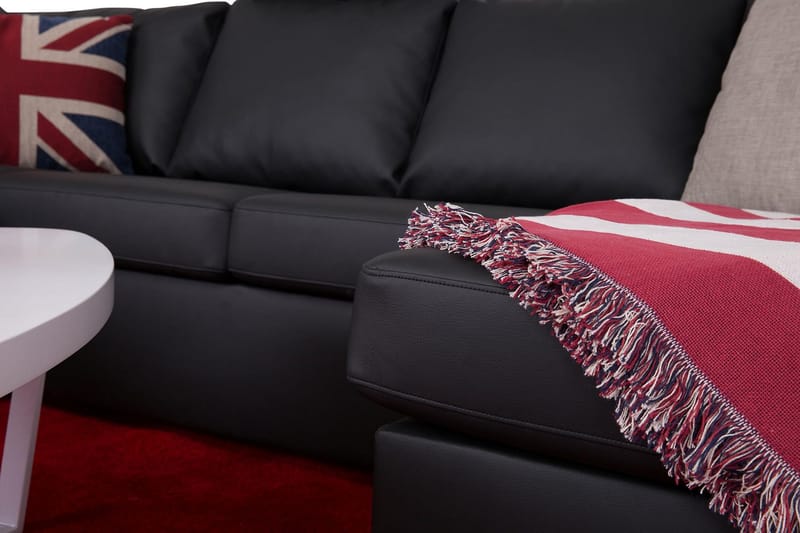 Crazy 4-seters Venstrevendt U-formet Large Sofa med Divan og Sjeselong i Kunstlær - Svart - Møbler - Sofaer - Sofaer med sjeselong - 4 seters sofa med divan