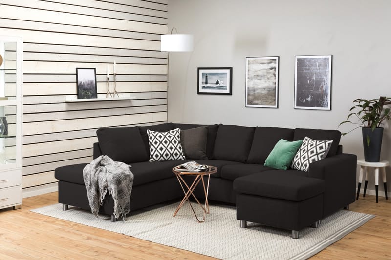Crazy 4-seters Venstrevendt U-formet Large Sofa med Divan og Sjeselong i Stoff - Antrasitt - Møbler - Sofaer - Sofaer med sjeselong - 3 seters sofa med divan