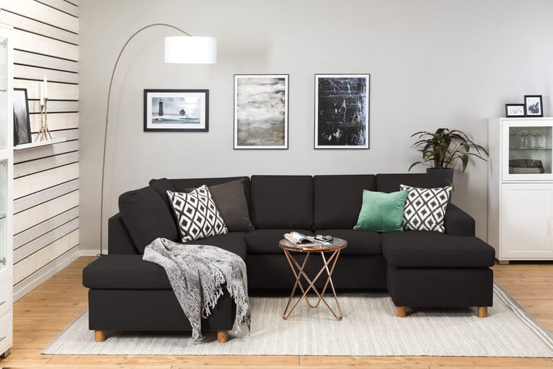 Crazy 4-seters Venstrevendt U-formet Large Sofa med Divan og Sjeselong i Stoff - Antrasitt - Møbler - Sofaer - Sofaer med sjeselong - 3 seters sofa med divan