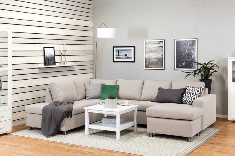 Crazy 4-seters Venstrevendt U-formet Large Sofa med Divan og Sjeselong i Stoff - Beige - Møbler - Sofaer - Sofaer med sjeselong - 4 seters sofa med divan