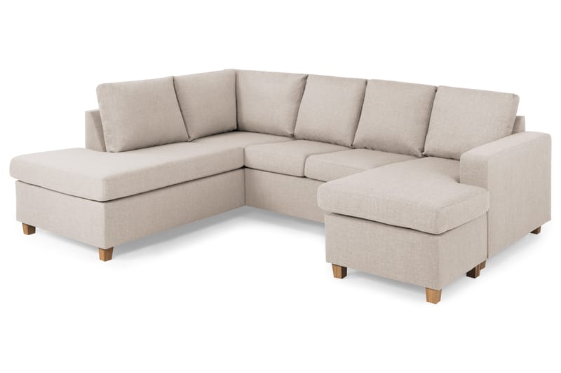 Crazy 4-seters Venstrevendt U-formet Large Sofa med Divan og Sjeselong i Stoff - Beige - Møbler - Sofaer - Sofaer med sjeselong - 3 seters sofa med divan