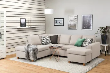 Crazy 4-seters Venstrevendt U-formet Large Sofa med Divan og Sjeselong i Stoff - Beige - Møbler - Sofaer - Sofaer med sjeselong - 3 seters sofa med divan