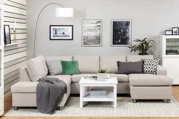 Crazy 4-seters Venstrevendt U-formet Large Sofa med Divan og Sjeselong i Stoff - Beige - Møbler - Sofaer - Sofaer med sjeselong - 4 seters sofa med divan
