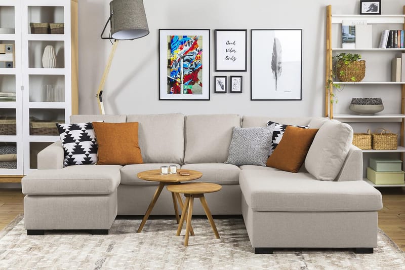 Crazy 4-seters Venstrevendt U-formet Large Sofa med Divan og Sjeselong i Stoff - Beige - Møbler - Sofaer - Sofaer med sjeselong - 3 seters sofa med divan