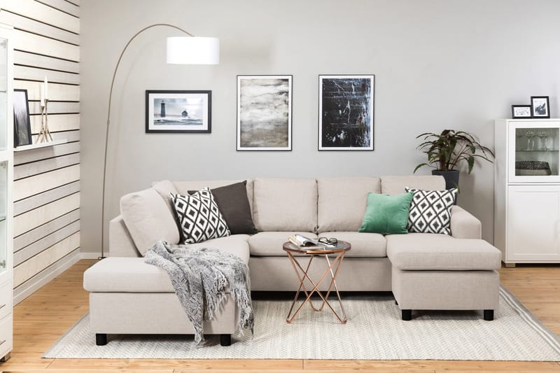 Crazy 4-seters Venstrevendt U-formet Large Sofa med Divan og Sjeselong i Stoff - Beige - Møbler - Sofaer - Sofaer med sjeselong - 3 seters sofa med divan