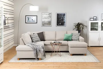 Crazy 4-seters Venstrevendt U-formet Large Sofa med Divan og Sjeselong i Stoff - Beige - Møbler - Sofaer - Sofaer med sjeselong - 3 seters sofa med divan