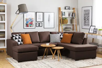 Crazy 4-seters Venstrevendt U-formet Large Sofa med Divan og Sjeselong i Stoff - Brun - Møbler - Sofaer - Sofaer med sjeselong - 4 seters sofa med divan