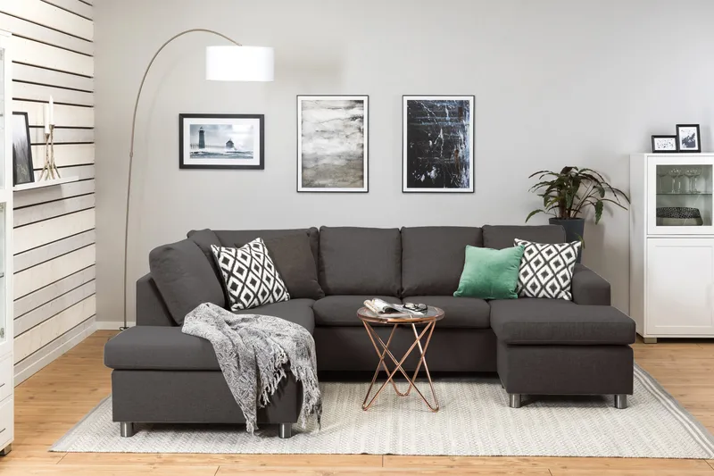 Crazy 4-seters Venstrevendt U-formet Small Sofa med Divan og Sjeselong i Stoff - Mørkegrå - Møbler - Sofaer - Sofaer med sjeselong - 3 seters sofa med divan