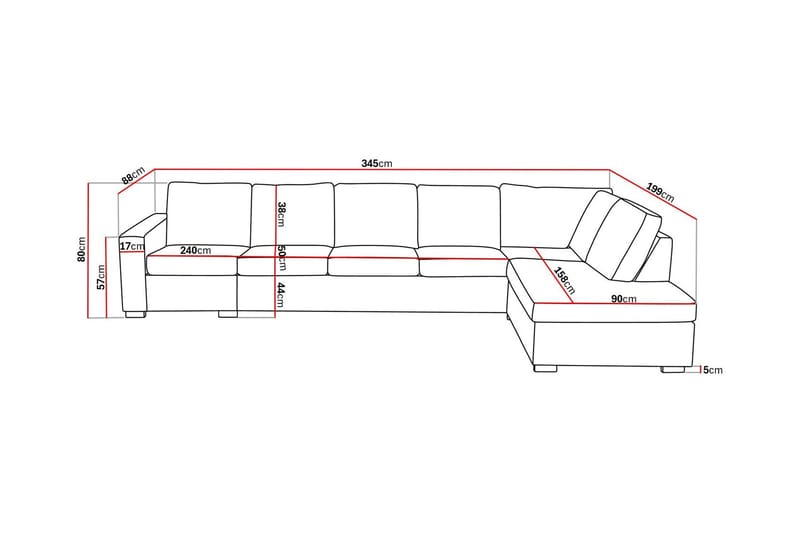 Crazy 5-seters Høyrevendt L-formet Sjeselongsofa i Kunstlær - Svart - Møbler - Sofaer - Sofaer med sjeselong - 4 seters sofa med divan