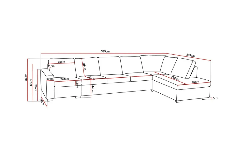Crazy 5-seters Høyrevendt L-formet Sjeselongsofa i Kunstlær - Svart - Møbler - Sofaer - Sofaer med sjeselong - 4 seters sofa med divan