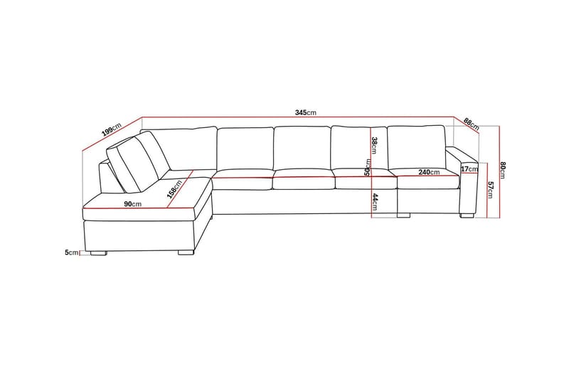 Crazy 5-seters Venstrevendt L-formet Sjeselongsofa i Kunstlær - Svart - Møbler - Sofaer - Sofaer med sjeselong - 4 seters sofa med divan