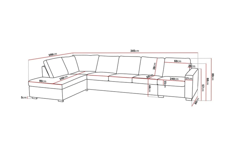 Crazy 5-seters Venstrevendt L-formet Sjeselongsofa i Kunstlær - Svart - Møbler - Sofaer - Sofaer med sjeselong - 4 seters sofa med divan