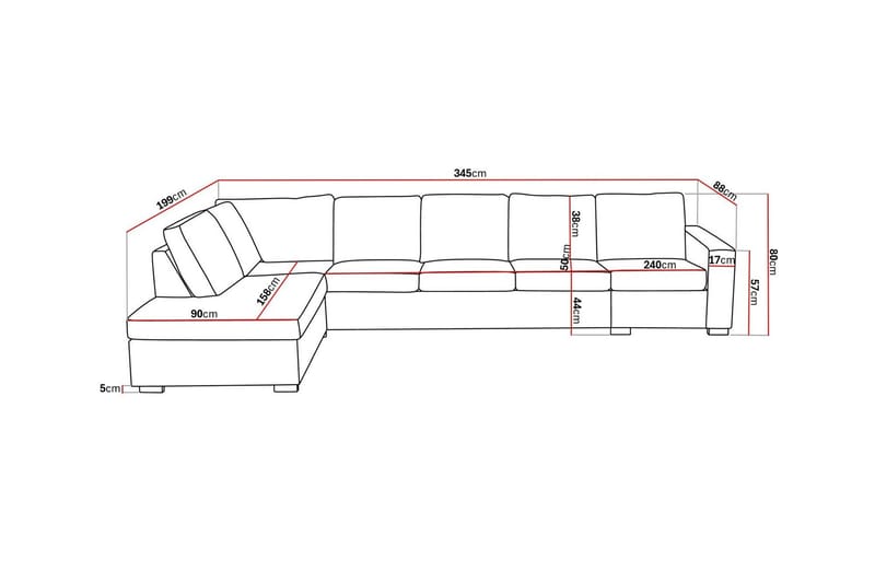 Crazy 5-seters Venstrevendt L-formet Sjeselongsofa i Kunstlær - Svart - Møbler - Sofaer - Sofaer med sjeselong - 4 seters sofa med divan