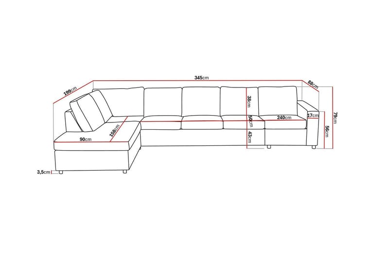 Crazy 5-seters Venstrevendt L-formet Sjeselongsofa i Stoff - Antrasitt - Møbler - Sofaer - Sofaer med sjeselong - 4 seters sofa med divan
