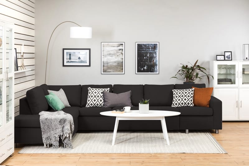 Crazy 5-seters Venstrevendt L-formet Sjeselongsofa i Stoff - Antrasitt - Møbler - Sofaer - Sofaer med sjeselong - 4 seters sofa med divan