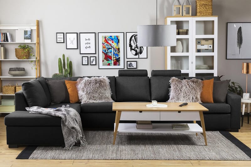 Crazy 5-seters Venstrevendt L-formet Sjeselongsofa i Stoff - Antrasitt - Møbler - Sofaer - Sofaer med sjeselong - 4 seters sofa med divan