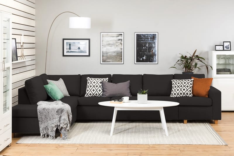 Crazy 5-seters Venstrevendt L-formet Sjeselongsofa i Stoff - Antrasitt - Møbler - Sofaer - Sofaer med sjeselong - 4 seters sofa med divan