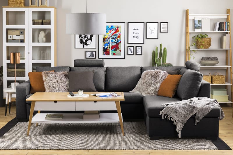 Crazy Limited Edition 4-seters Høyrevendt L-formet Sjeselongsofa i Stoff - Mørk grå - Møbler - Sofaer - Sofaer med sjeselong - 4 seters sofa med divan