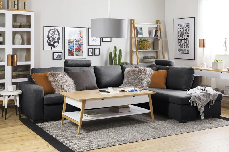 Crazy Limited Edition 4-seters Høyrevendt L-formet Sjeselongsofa i Stoff - Mørk grå - Møbler - Sofaer - Sofaer med sjeselong - 4 seters sofa med divan