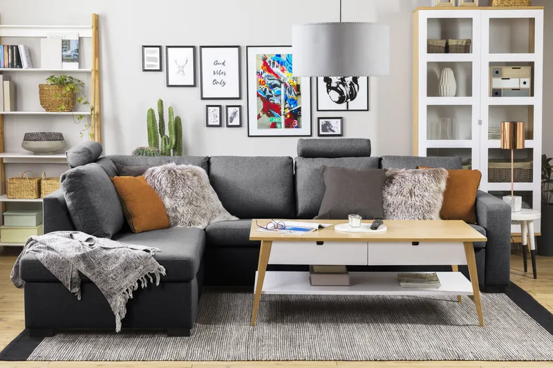 Crazy Limited Edition 4-seters Venstrevendt L-formet Sjeselongsofa i Stoff - Mørk grå - Møbler - Sofaer - Sofaer med sjeselong - 4 seters sofa med divan