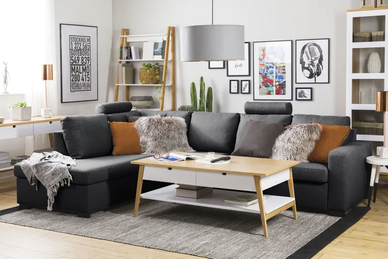 Crazy Limited Edition 4-seters Venstrevendt L-formet Sjeselongsofa i Stoff - Mørk grå - Møbler - Sofaer - Sofaer med sjeselong - 4 seters sofa med divan