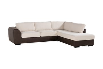 Cuba 4-seters Høyrevendt L-formet Sjeselongsofa i Kunstlær/Stoff - Brun / Beige - Møbler - Sofaer - Sofaer med sjeselong - 4 seters sofa med divan