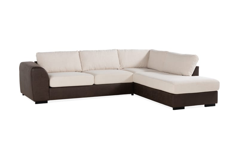 Cuba 4-seters Høyrevendt L-formet Sjeselongsofa i Kunstlær/Stoff - Brun / Beige - Møbler - Sofaer - Sofaer med sjeselong - 4 seters sofa med divan