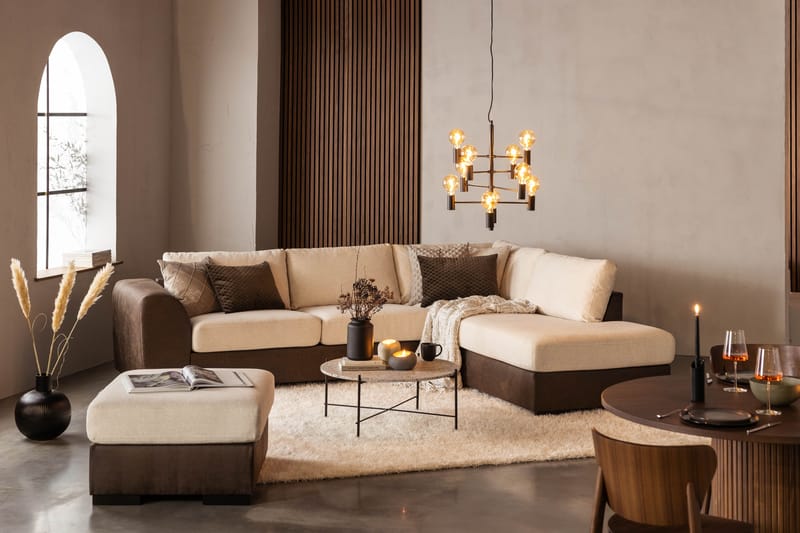 Cuba 4-seters Høyrevendt L-formet Sjeselongsofa i Kunstlær/Stoff - Brun / Beige - Møbler - Sofaer - Sofaer med sjeselong - 4 seters sofa med divan