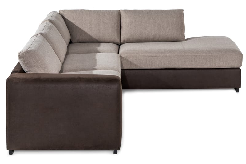 Cuba 4-seters Høyrevendt L-formet Sjeselongsofa i Kunstlær/Stoff - Brun / Beige - Møbler - Sofaer - Sofaer med sjeselong - 4 seters sofa med divan
