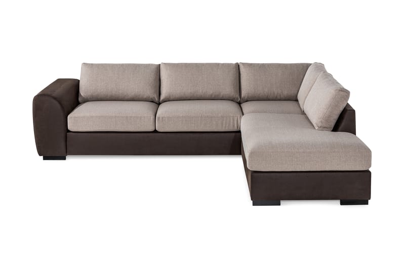 Cuba 4-seters Høyrevendt L-formet Sjeselongsofa i Kunstlær/Stoff - Brun / Beige - Møbler - Sofaer - Sofaer med sjeselong - 4 seters sofa med divan