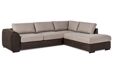 Cuba 4-seters Høyrevendt L-formet Sjeselongsofa i Kunstlær/Stoff - Brun / Beige - Møbler - Sofaer - Sofaer med sjeselong - 4 seters sofa med divan