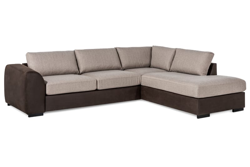 Cuba 4-seters Høyrevendt L-formet Sjeselongsofa i Kunstlær/Stoff - Brun / Beige - Møbler - Sofaer - Sofaer med sjeselong - 4 seters sofa med divan