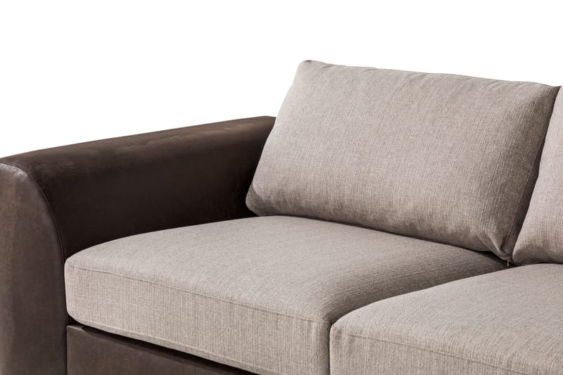 Cuba 4-seters Høyrevendt L-formet Sjeselongsofa i Kunstlær/Stoff - Brun / Beige - Møbler - Sofaer - Sofaer med sjeselong - 4 seters sofa med divan