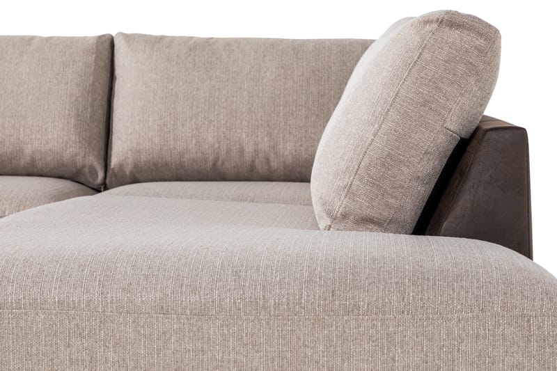 Cuba 4-seters Høyrevendt L-formet Sjeselongsofa i Kunstlær/Stoff - Brun / Beige - Møbler - Sofaer - Sofaer med sjeselong - 4 seters sofa med divan