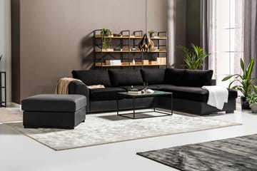 Cuba 4-seters Høyrevendt L-formet Sjeselongsofa i Kunstlær/Stoff - Grå / Svart - Møbler - Sofaer - Sofaer med sjeselong - 4 seters sofa med divan