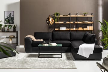 Cuba 4-seters Høyrevendt L-formet Sjeselongsofa i Kunstlær/Stoff - Grå / Svart - Møbler - Sofaer - Sofaer med sjeselong - 4 seters sofa med divan