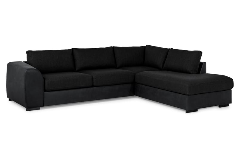 Cuba 4-seters Høyrevendt L-formet Sjeselongsofa i Kunstlær/Stoff - Grå / Svart - Møbler - Sofaer - Sofaer med sjeselong - 4 seters sofa med divan