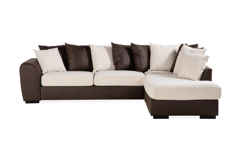 Cuba 4-seters Høyrevendt L-formet Sjeselongsofa i Kunstlær/Stoff inkl. Pynteputer - Brun / Beige - Møbler - Sofaer - Sofaer med sjeselong - 4 seters sofa med divan