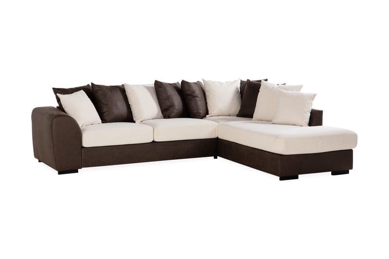 Cuba 4-seters Høyrevendt L-formet Sjeselongsofa i Kunstlær/Stoff inkl. Pynteputer - Brun / Beige - Møbler - Sofaer - Sofaer med sjeselong - 4 seters sofa med divan