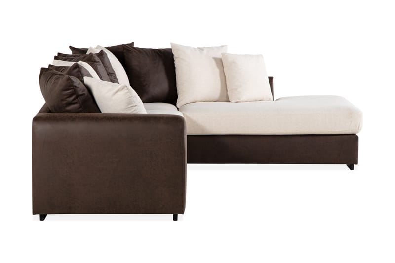 Cuba 4-seters Høyrevendt L-formet Sjeselongsofa i Kunstlær/Stoff inkl. Pynteputer - Brun / Beige - Møbler - Sofaer - Sofaer med sjeselong - 4 seters sofa med divan