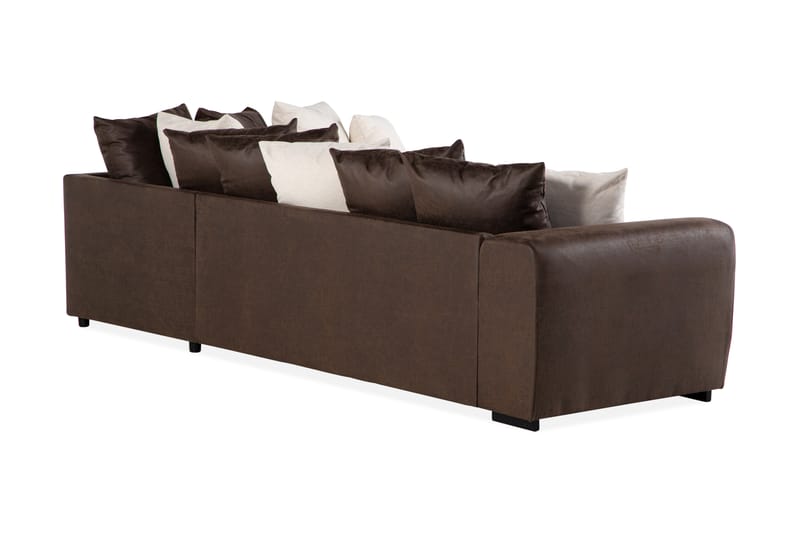 Cuba 4-seters Høyrevendt L-formet Sjeselongsofa i Kunstlær/Stoff inkl. Pynteputer - Brun / Beige - Møbler - Sofaer - Sofaer med sjeselong - 4 seters sofa med divan