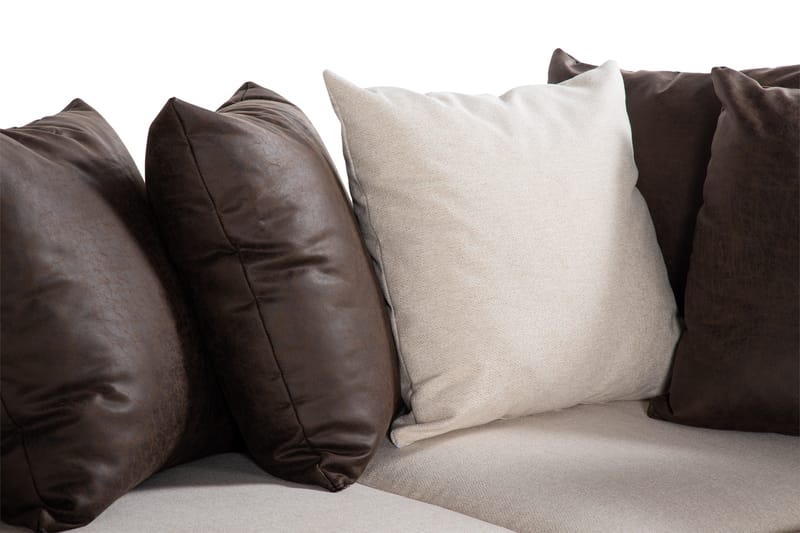 Cuba 4-seters Høyrevendt L-formet Sjeselongsofa i Kunstlær/Stoff inkl. Pynteputer - Brun / Beige - Møbler - Sofaer - Sofaer med sjeselong - 4 seters sofa med divan