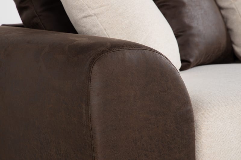 Cuba 4-seters Høyrevendt L-formet Sjeselongsofa i Kunstlær/Stoff inkl. Pynteputer - Brun / Beige - Møbler - Sofaer - Sofaer med sjeselong - 4 seters sofa med divan