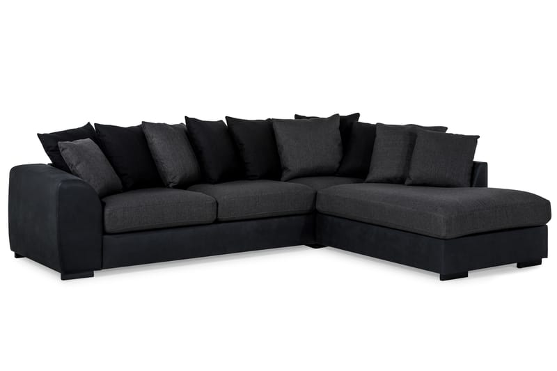 Cuba 4-seters Høyrevendt L-formet Sjeselongsofa i Kunstlær/Stoff inkl. Pynteputer - Svart / Grå - Møbler - Sofaer - Sofaer med sjeselong - 4 seters sofa med divan