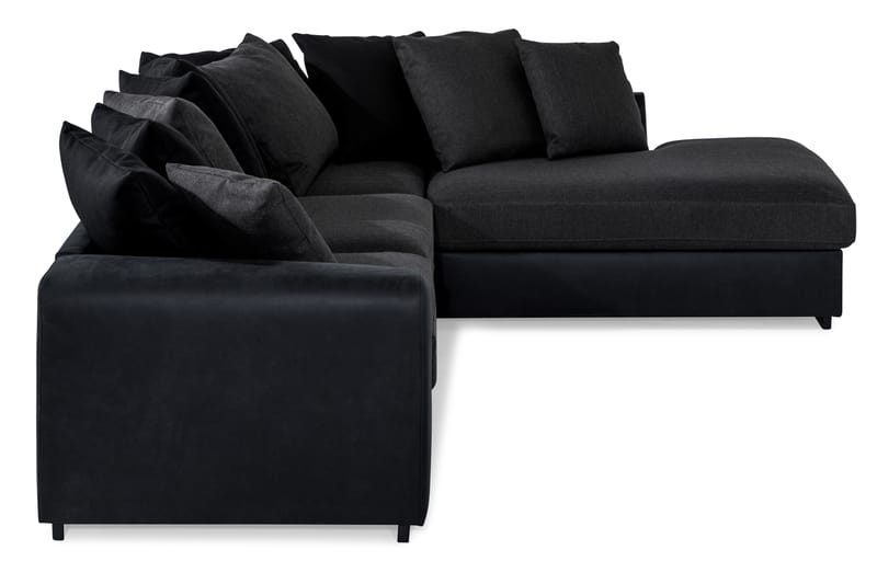 Cuba 4-seters Høyrevendt L-formet Sjeselongsofa i Kunstlær/Stoff inkl. Pynteputer - Svart / Grå - Møbler - Sofaer - Sofaer med sjeselong - 4 seters sofa med divan