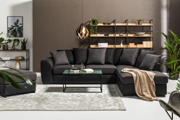 Cuba 4-seters Høyrevendt L-formet Sjeselongsofa i Kunstlær/Stoff inkl. Pynteputer - Svart / Grå - Møbler - Sofaer - Sofaer med sjeselong - 4 seters sofa med divan