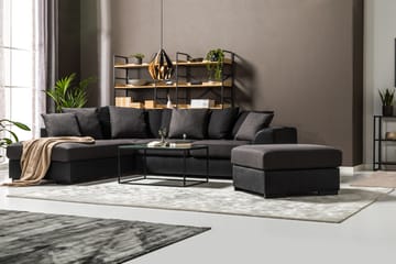 Cuba 4-seters Høyrevendt L-formet Sjeselongsofa i Kunstlær/Stoff inkl. Pynteputer - Svart / Grå - Møbler - Sofaer - Sofaer med sjeselong - 4 seters sofa med divan
