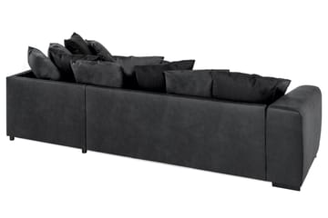 Cuba 4-seters Høyrevendt L-formet Sjeselongsofa i Kunstlær/Stoff inkl. Pynteputer - Grå / Svart - Møbler - Sofaer - Sofaer med sjeselong - 4 seters sofa med divan